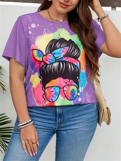 SHEIN LUNE Plus Size Round Neck Girls Printed Casual Daily Wear Spring ...