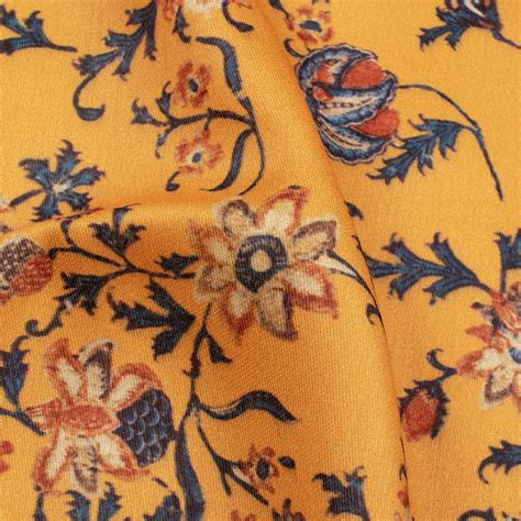 Amber Yellow And Blue Floral Pattern Digital Print Poly Glazed Cotton ...