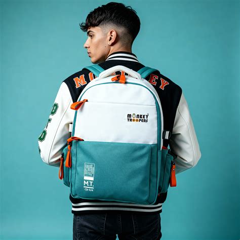 Bouje Laptop Backpack White-Teal | Monkey Troopers® Premium Work Bag