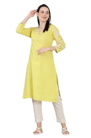 Buy W for Woman Lemon Yellow Floral Thread Embroidered Pure Cotton ...