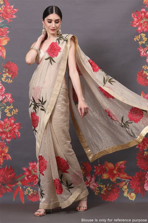 Rohit Bal Off White Silk Blend Embroidered Saree at Biba India