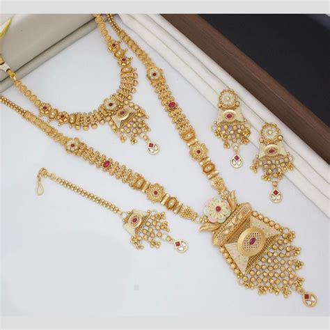 Kavita Art Gold Plated Pota Stone And Meenakari Double Necklace Set ...