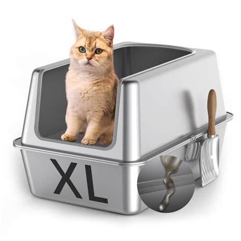 All Stainless Steel Cat Litter Box with Lid,Extra Large Enclosed Litter Box with 8''High Sides ...