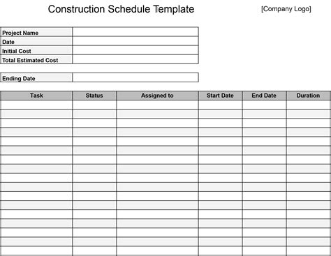 Excel Construction Templates - Free Word Template