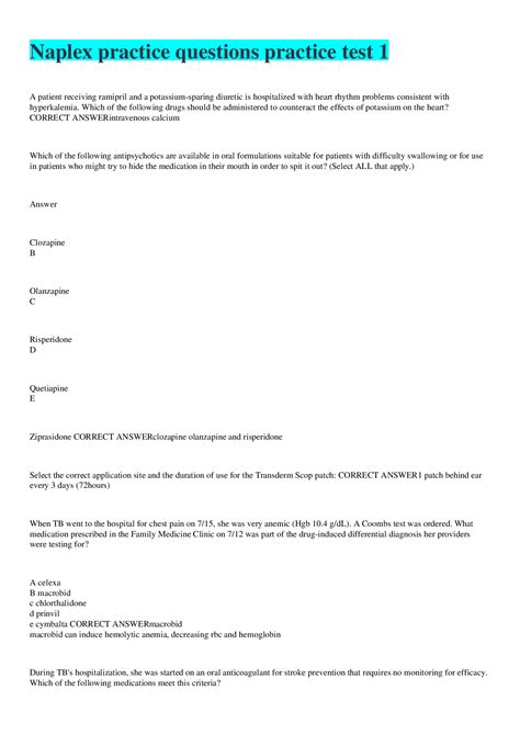 Naplex practice questions practice test 1 2022/2023 – Scholarfriends ...