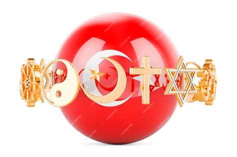 Premium Photo | Turkish flag painted on sphere with religions symbols around 3d rendering ...