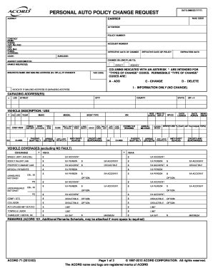 Personal Auto Policy Change Request - North Star Mutual Insurance ...