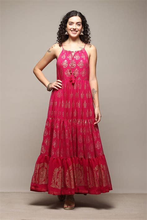 Fuchsia Polyester Tiered Dress at Biba India