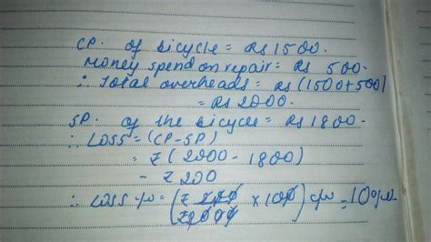 A man bought an old bicycle for rs. 1,500. He spends rs. 500 on its ...