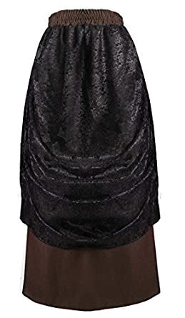 Buy Victorian Steampunk Gothic Titanic Bustled Lace Long Skirt (Brown ...