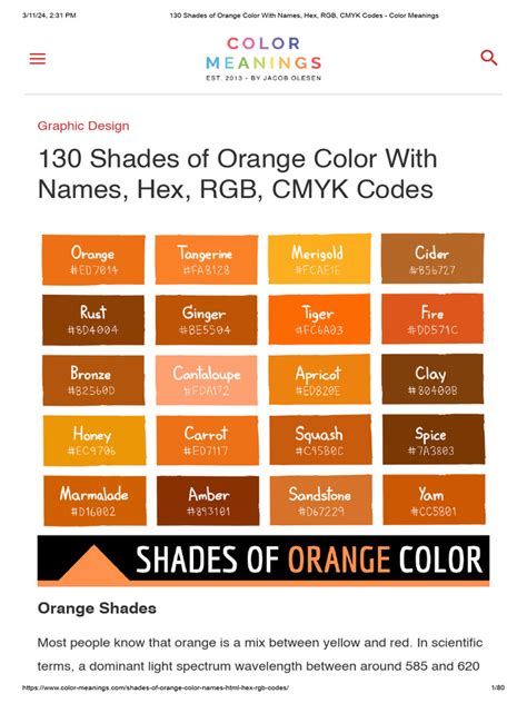 130 Shades of Orange Color With Names, Hex, RGB, CMYK Codes - Color ...