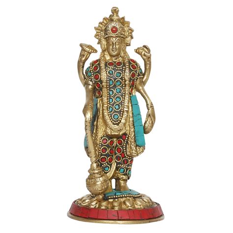 ARTVARKO Brass Narayana Murti for Home Puja Handmade Standing Vishnu ...