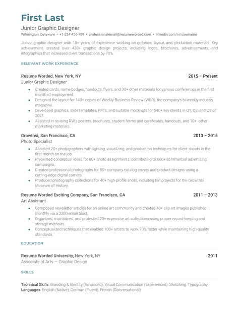 Junior Graphic Designer Resume Examples for 2025 | Resume Worded