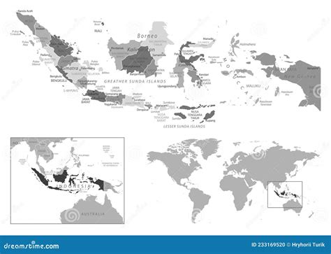 Indonesia - Highly Detailed Black and White Map. Stock Vector - Illustration of geography ...