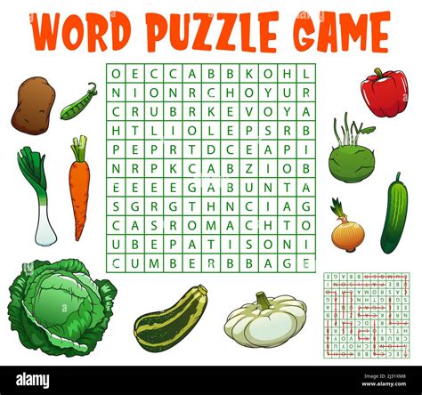 Raw farm isolated vegetables word search vector puzzle game worksheet ...