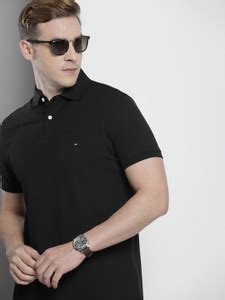TOMMY HILFIGER Solid Men Polo Neck Black T-Shirt - Buy TOMMY HILFIGER ...