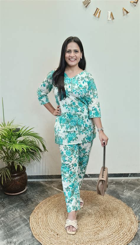 Leaf Green Floral Pure Cotton Co-ord Set – Masang