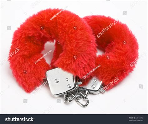 Fluffy Pink Handcuffs On White Background Stock Photo (Edit Now) 58517746