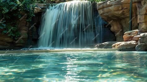 Premium Photo | A waterfall with a rock in the water and a rock ...