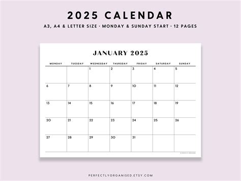 2025 calendar 2025 calendar printable 2025 monthly calendar 2025 wall ...