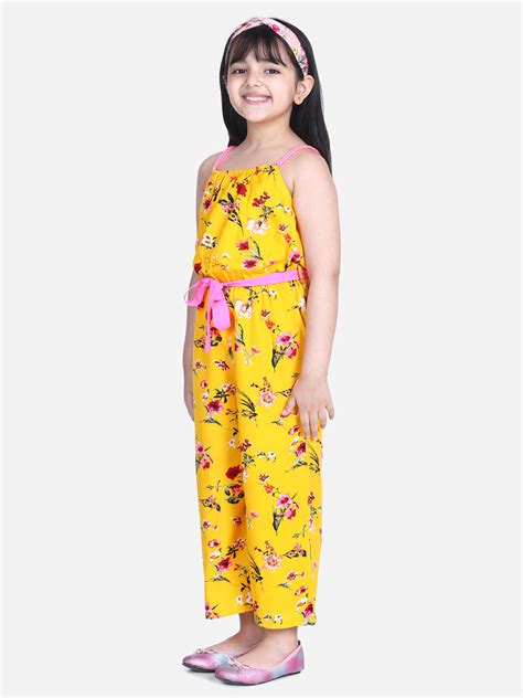 Girls Floral Print Jumpsuit with Braided Shoulder Straps – Stylestone