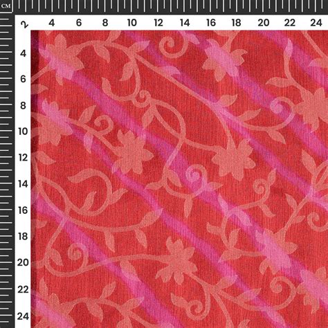 Brick Pink Leheriya Pattern Digital Print Floral Brasso Fabric – Fabcurate