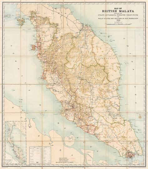 Survey Dept. F.M.S., Wall map of the Malaysian Peninsula and Singapore ...