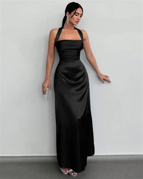 Backless Halter Neck Maxi Dress in Black - Littlebox India