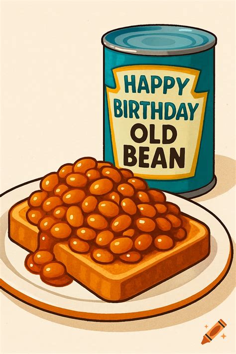 Clip art illustration of beans on toast with a blue can labeled 'Happy ...