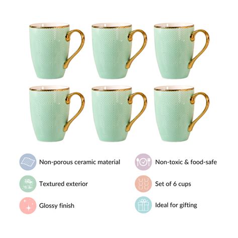 Set of 6 Green Ceramic Cup For Coffee 330ml Online - Premium Coffee Mug ...