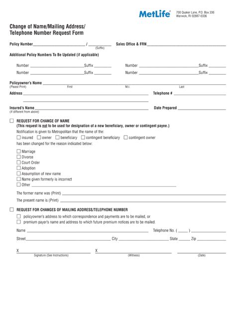 Fillable Online Change of NameMailing Address Telephone Number Request ...