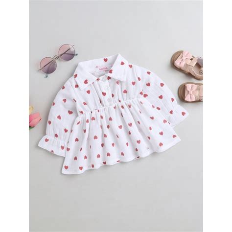 Buy Hopscotch Girls White Three Fourth Sleeve Heart Print Short Dress ...