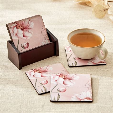 Buy Alora Blush Serenity Set of 6 Wooden Coasters with Holder from Home ...