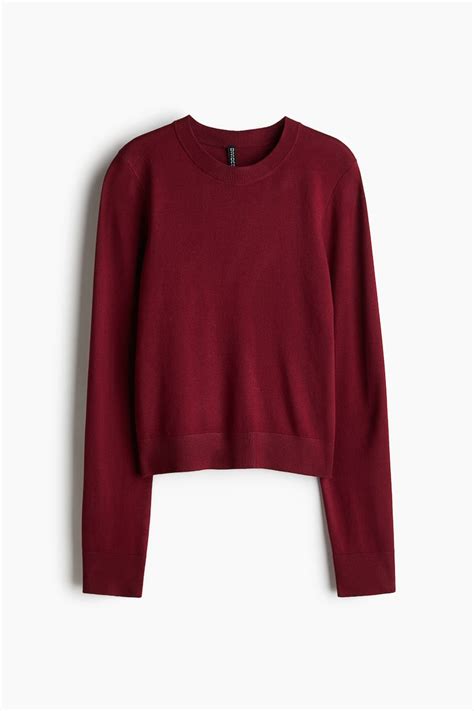 Fine-knit jumper - Burgundy - Ladies | H&M IN