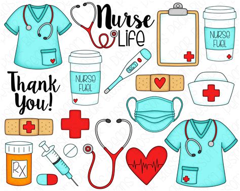 Nurse Life Hand Drawn Digital Clipart Set of 19 Scrubs | Etsy