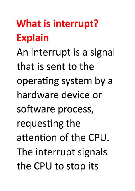 Os1 - operating - What is interrupt? Explain An interrupt is a signal ...