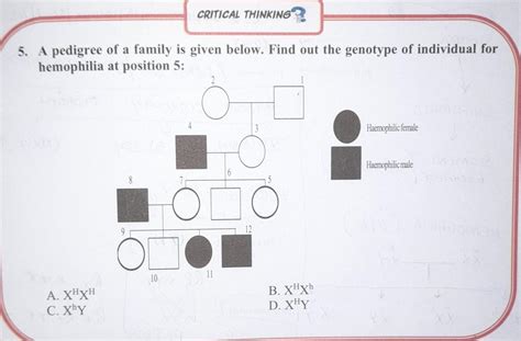5. A pedigree of a family is given below. Find out the genotype of ...