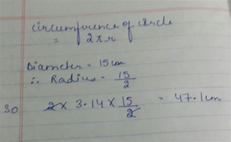 What is the circumference of a circle of diameter 15 cm? (Take =3.14 ...