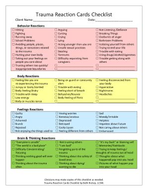 Trauma Reaction Cards Checklist - Blank Fillable Template | Fill Out ...