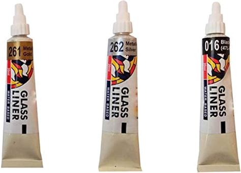 Glass Liner Colors 3D Glass Color 12ml x 6Tubes With Gold, Silver And ...