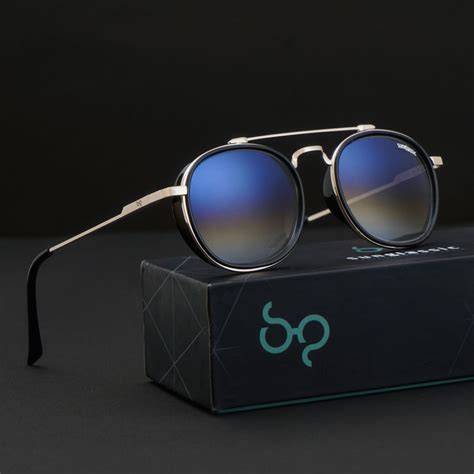 Shop Golden Blue Gradient SG4612 Metal Frame Round Sunglasses ...