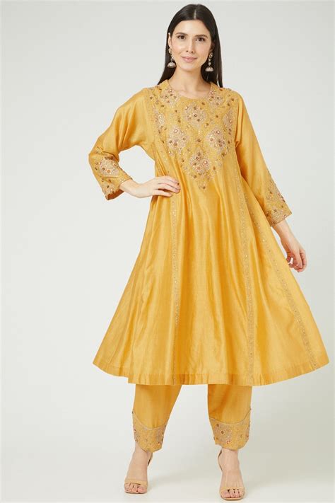 Yellow Kurta Set With Embroidery – Petticoat