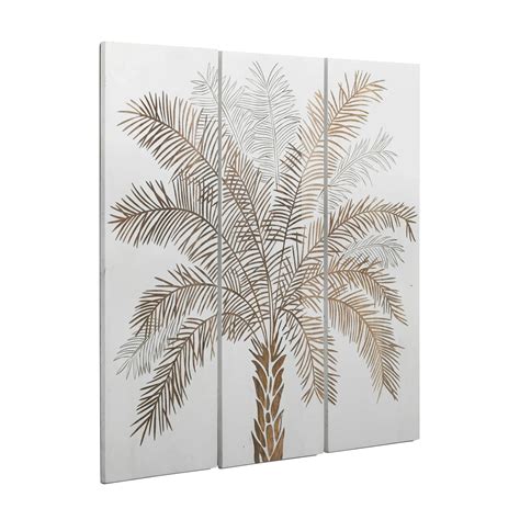 Hand-Carved Palm Tree Wall Panels Set of 3 | Furniza