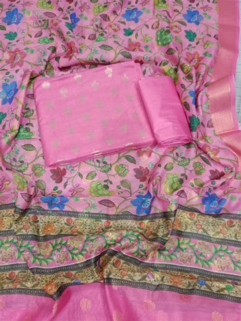 Pure Banarasi Chanderi Zari Booti Weaved Suit With Chanderi Silk ...