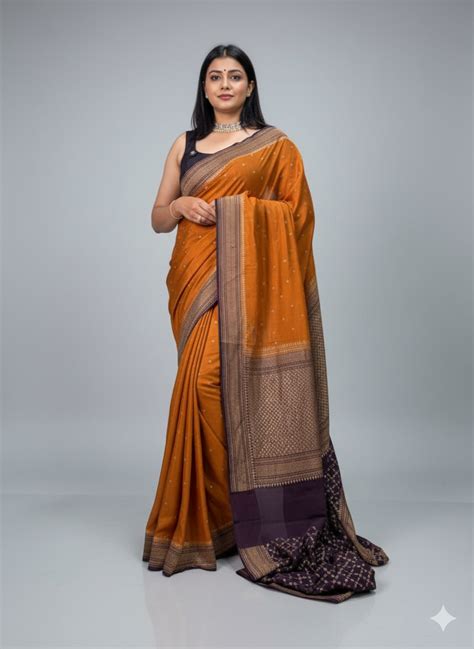 Rust orange pure banarasi crepe silk-11 saree – House of Raadhvi