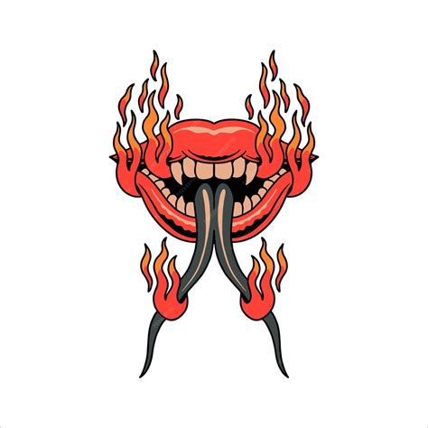 Brennender Mund Tattoo-Vektordesign | Premium Vektor