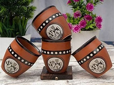 Buy ExclusiveLane 'New-Old World Charms' Warli Hand-Painted Kulhads in ...
