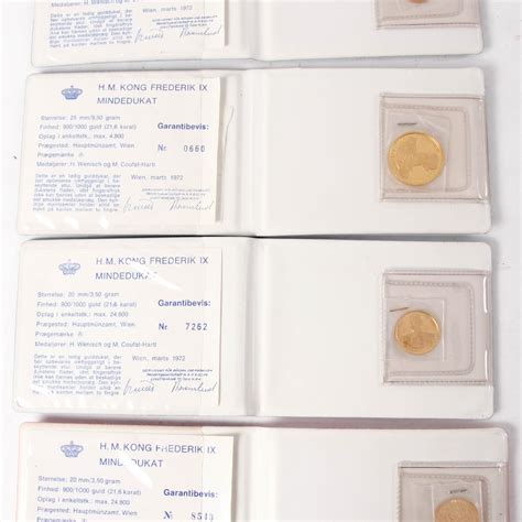 Danmark. 4 stk. mindedukater Kong Frederik IX 1972 af guld. (4 ...