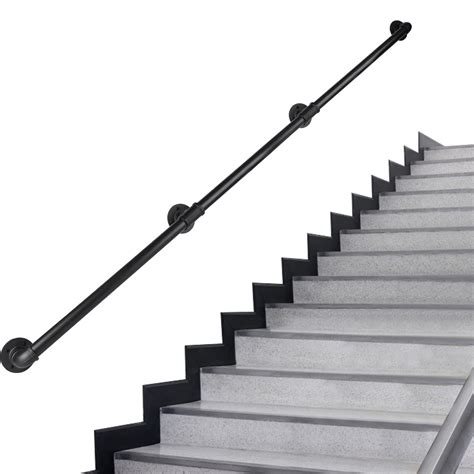 Rectoo Pipe Stair Handrail, 12 Ft Metal Staircase Handrail, Black ...