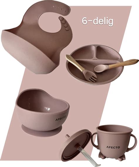 Siliconen Baby Eetset – 5-delig – Bord met Vakken, Lepel & Vork, Slab ...